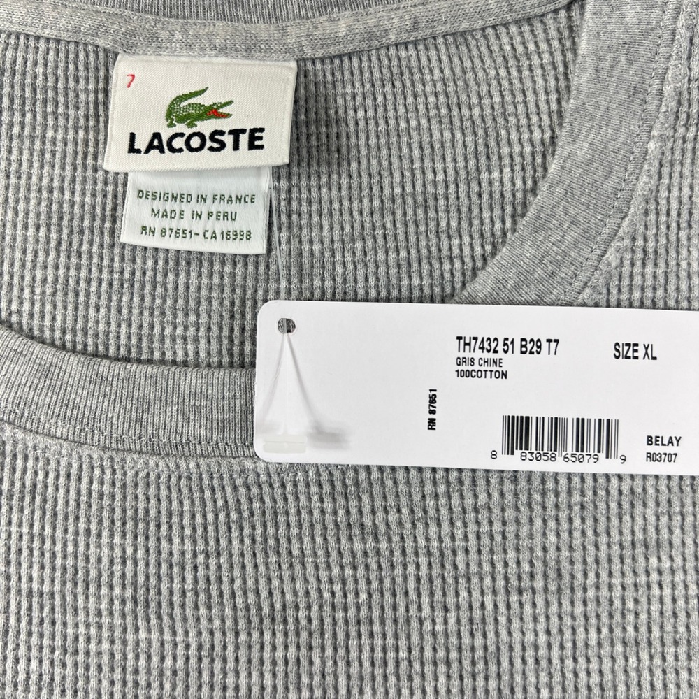 Lacoste Thermal Shirt Men's US Size 2XL (EU/XL) Grey Waffle Knit Long Sleeve VTG - Picture 5 of 10